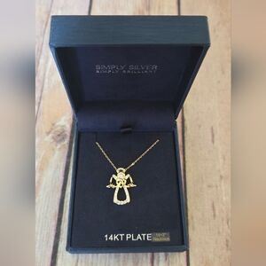 Simply Silver 14KT Gold-Plated Angel Pendant Necklace NIB